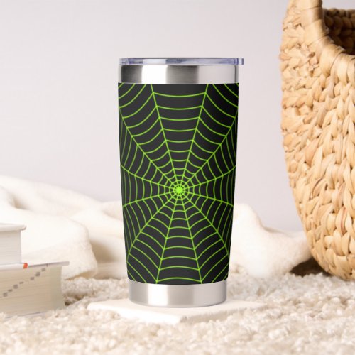 Black neon green spider web Halloween pattern Insulated Tumbler