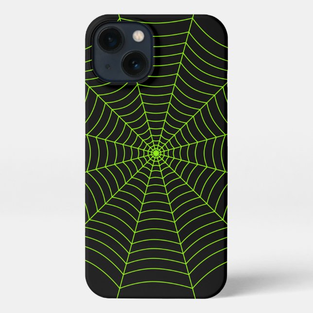 Black neon green spider web Halloween pattern iPhone Case (Back)