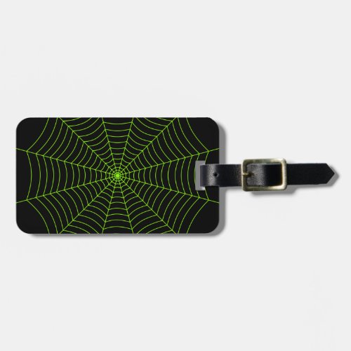 Black neon green spider web Halloween pattern Luggage Tag