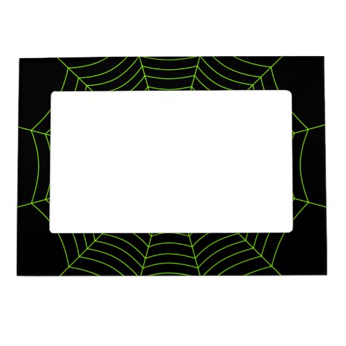 Black neon green spider web Halloween pattern Magnetic Frame