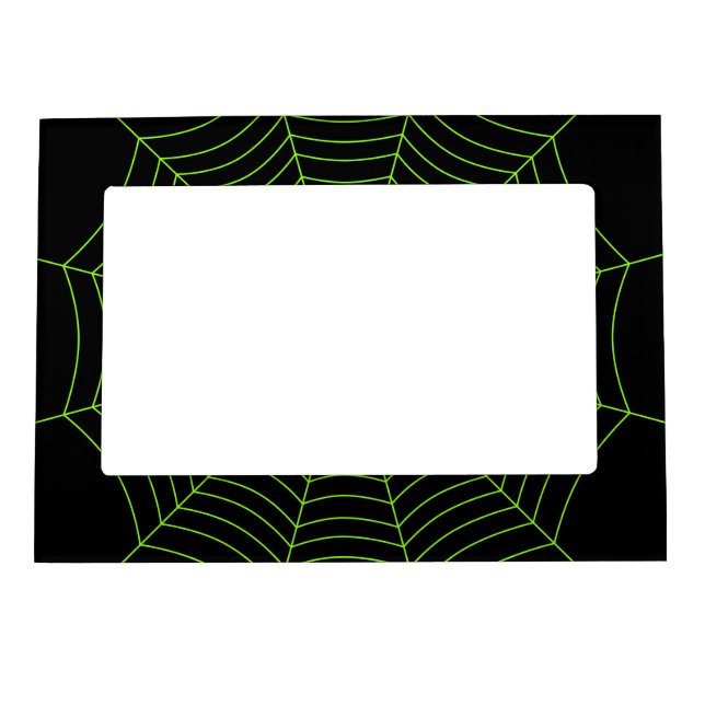 Black neon green spider web Halloween pattern Magnetic Frame (Front)