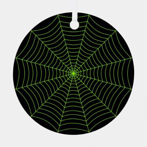 Black neon green spider web Halloween pattern Metal Ornament