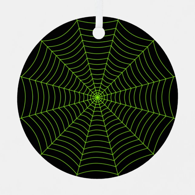 Black neon green spider web Halloween pattern Metal Ornament (Front)