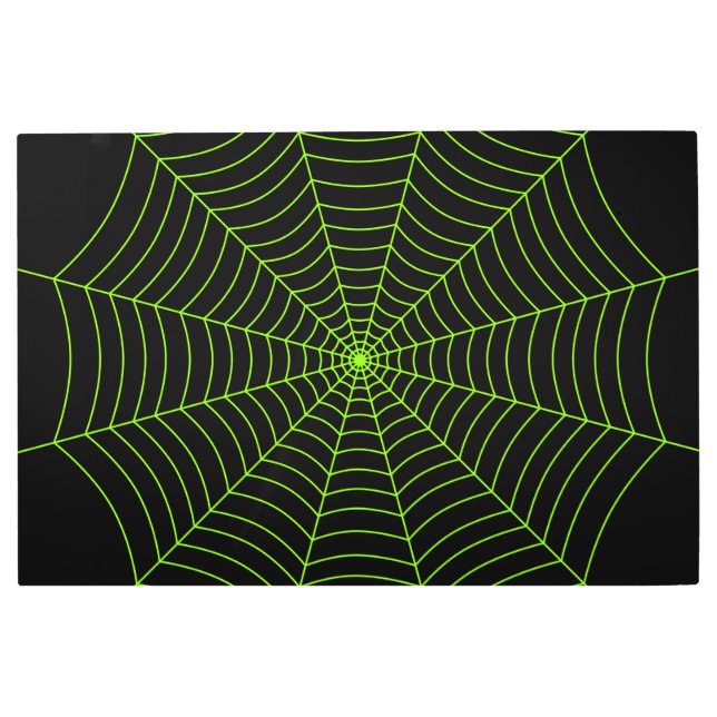 Black neon green spider web Halloween pattern Metal Print (Front)