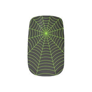 Black neon green spider web Halloween pattern Minx Nail Art