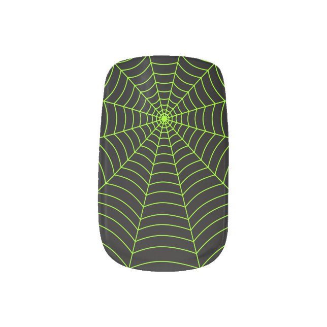 Black neon green spider web Halloween pattern Minx Nail Art (Left Thumb)