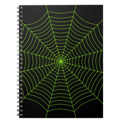 Black neon green spider web Halloween pattern Notebook