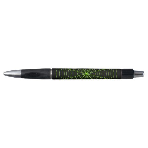 Black neon green spider web Halloween pattern Pen