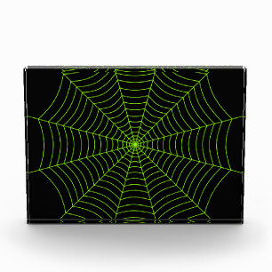 Black neon green spider web Halloween pattern Photo Block
