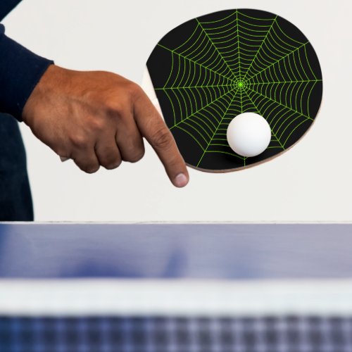 Black neon green spider web Halloween pattern Ping Pong Paddle
