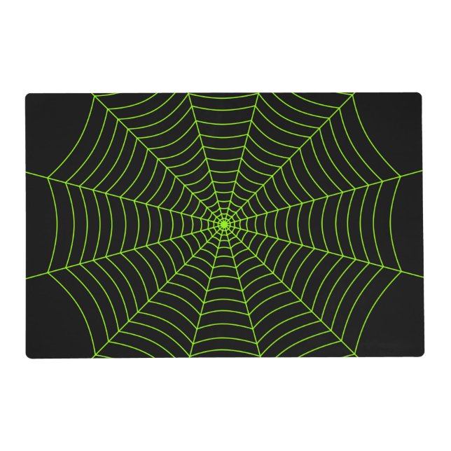 Black neon green spider web Halloween pattern Placemat (Front)