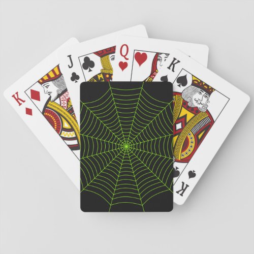 Black neon green spider web Halloween pattern Poker Cards