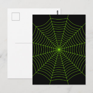 Black neon green spider web Halloween pattern Postcard