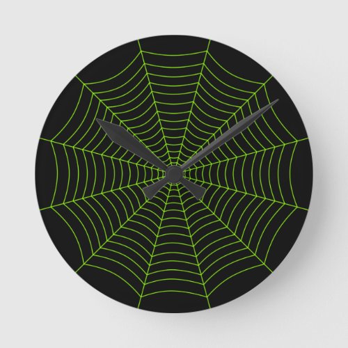 Black neon green spider web Halloween pattern Round Clock