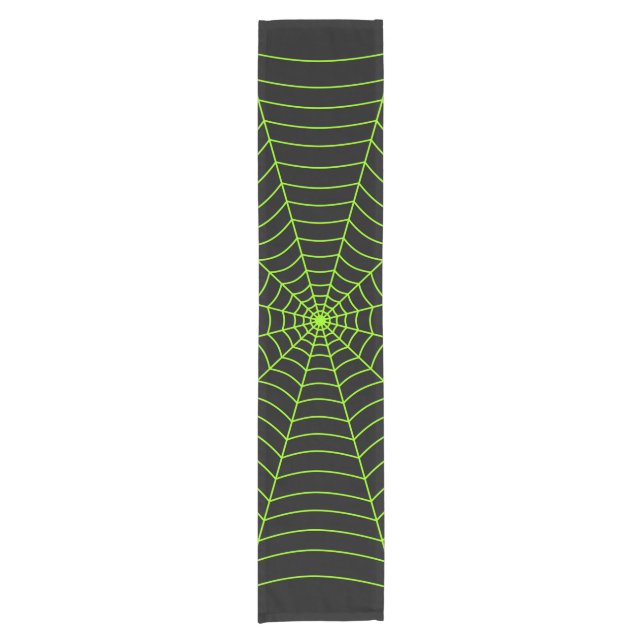 Black neon green spider web Halloween pattern Short Table Runner (Front)
