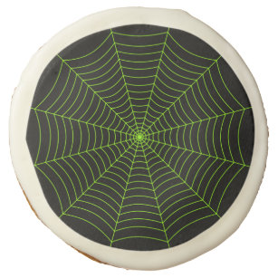 Black neon green spider web Halloween pattern Sugar Cookie