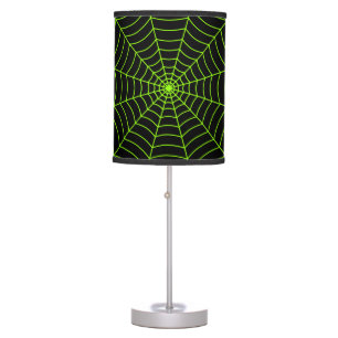 Black neon green spider web Halloween pattern Table Lamp