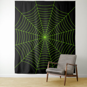 Black neon green spider web Halloween pattern Tapestry