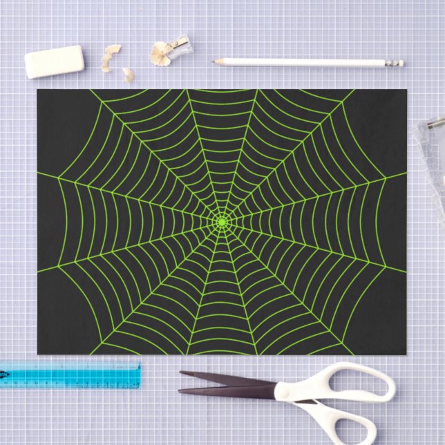 Black neon green spider web Halloween pattern Tissue Paper (Craft)