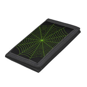 Black neon green spider web Halloween pattern Tri-fold Wallet