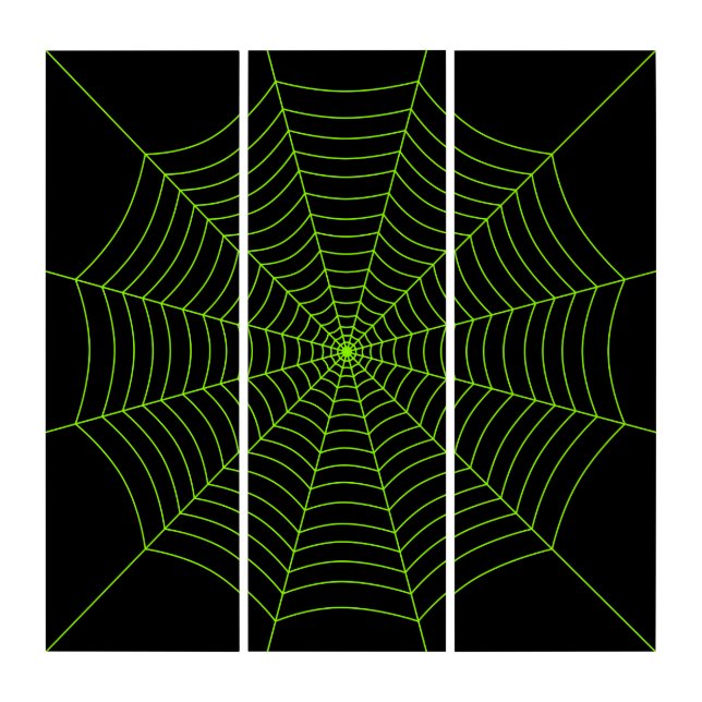 Black neon green spider web Halloween pattern Triptych (Front)