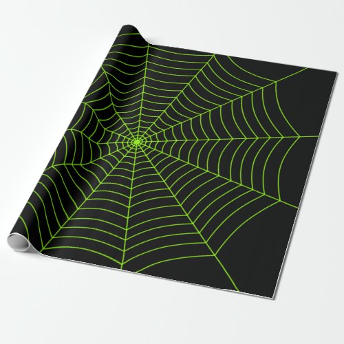 Black neon green spider web Halloween pattern Wrapping Paper