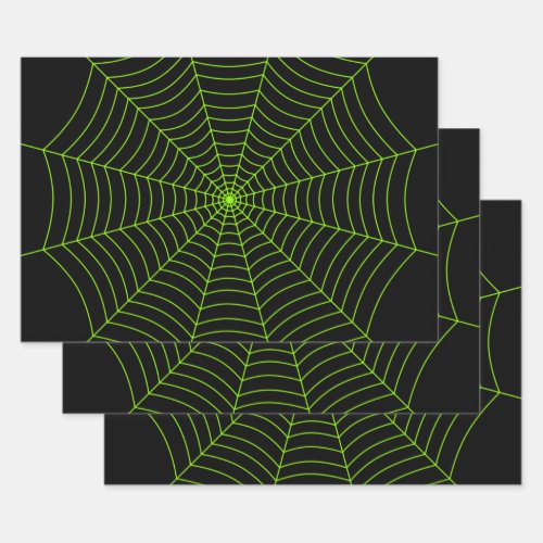 Black neon green spider web Halloween pattern Wrapping Paper Sheets