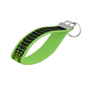 Black neon green spider web Halloween pattern Wrist Keychain