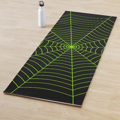 Black neon green spider web Halloween pattern Yoga Mat