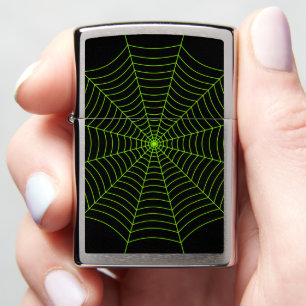 Black neon green spider web Halloween pattern Zippo Lighter