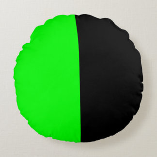 Black & Neon Green Split Color Round Throw Pillow