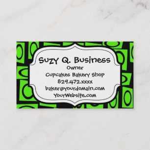 Black Neon Lime Green Fun Circle Square Pattern Business Card