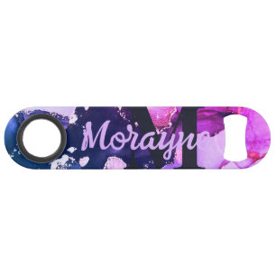 Black Neon Marble Wedding Bartender Monogram Name Bar Key