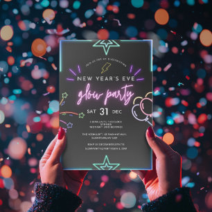 Black Neon New Years Eve Invitation