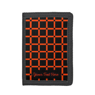 Black & Neon Orange Grid Pattern Wallet
