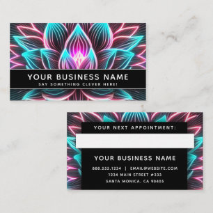 Black Neon Pink and Blue Lotus Flower Professional Appointment Card