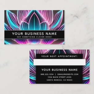Black Neon Pink and Blue Lotus Flower Professional Appointment Card