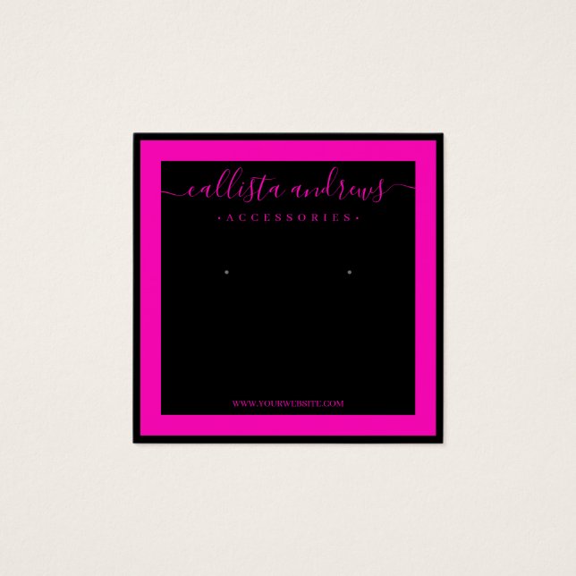Black Neon Pink Border Cursive Earring Display (Front)