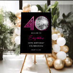 Black Neon Pink Disco Ball Forty 40th Birthday Foam Board<br><div class="desc">Celebrate with these neon sign,  disco ball inspired 40th birthday welcome signs. Customize with this sign with your own details. Available in multiple sizes.</div>