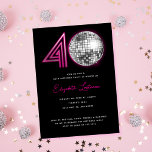 Black Neon Pink Disco Ball Forty 40th Birthday Invitation<br><div class="desc">Celebrate with these neon sign,  disco ball inspired 40th birthday invitations. Customize with this invitation with your details. Choose to have them printed,  receive as a digital download or both!</div>
