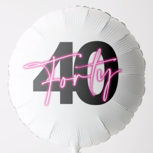 Black Neon Pink Forty 40th Birthday Balloon