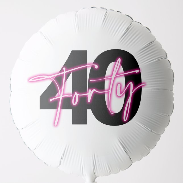 Black Neon Pink Forty 40th Birthday Balloon (Front)