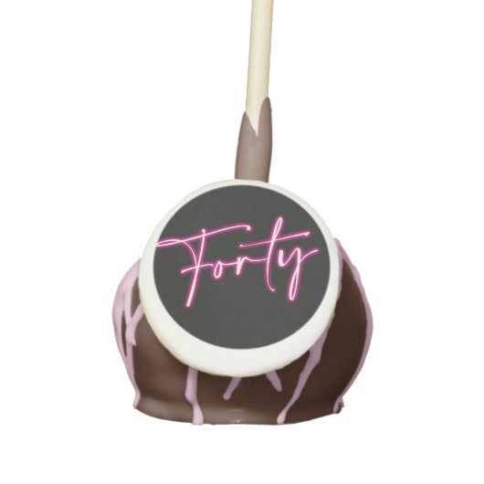 Black Neon Pink Forty 40th Birthday Party Cake Pops (Front)