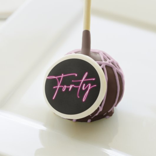 Black Neon Pink Forty 40th Birthday Party Cake Pops (Front Insitu)