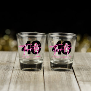 Black Neon Pink Forty 40th Birthday Shot Glass