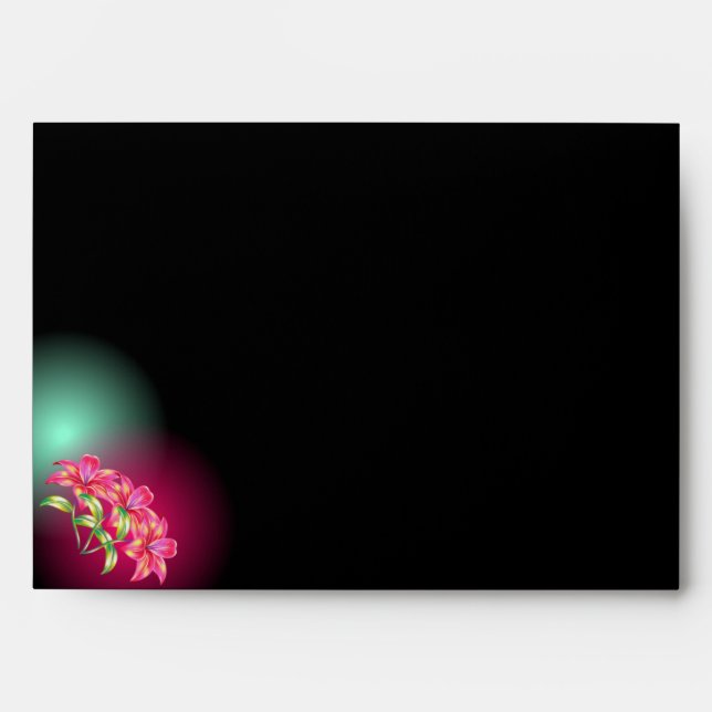 Black Neon Pink Lilies Birthday Party Envelope (Front)