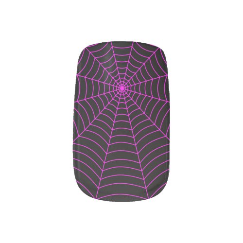 Black neon pink spider web Halloween pattern Minx Nail Art