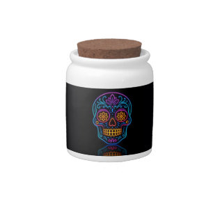 Black, neon sugar skull/day of the dead welcome candy jar
