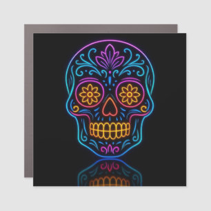 Black, neon sugar skull/day of the dead welcome car magnet
