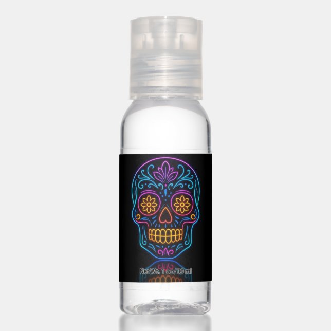 Black, neon sugar skull/day of the dead welcome hand sanitizer (Front)